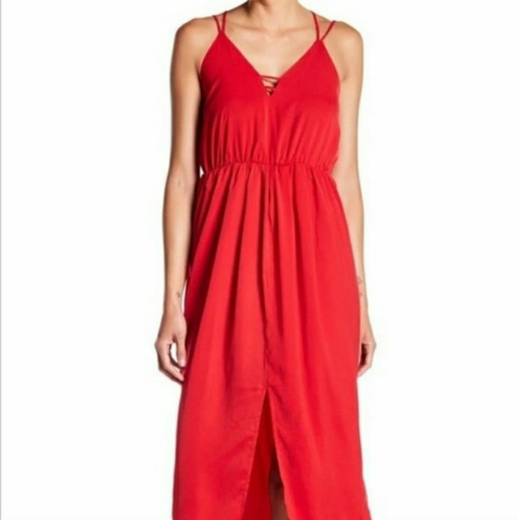 Few Moda New York Red Evening V Neck Midi Dress - Picture 2 of 11